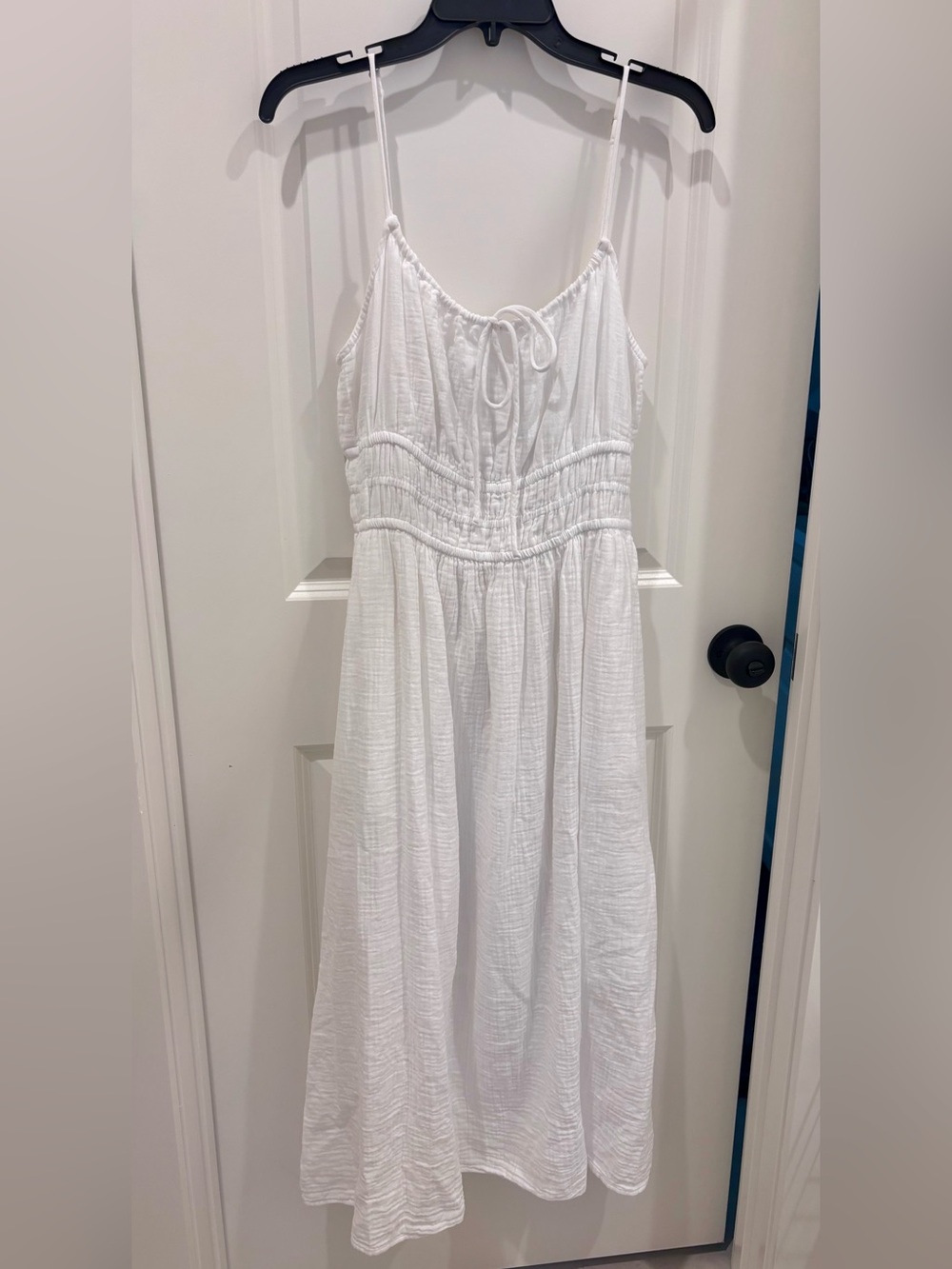 White Cotton Guaze Spaghetti Strap Midi Dress